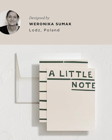 Minted Little Note Stationery Set, Set of 10, Flat Note Cards & Envelopes for Invitiations and Handwritten Thank You Messages, Minimalist Dark Green Stripes Design, Gifts for Women, Luxurious Paper