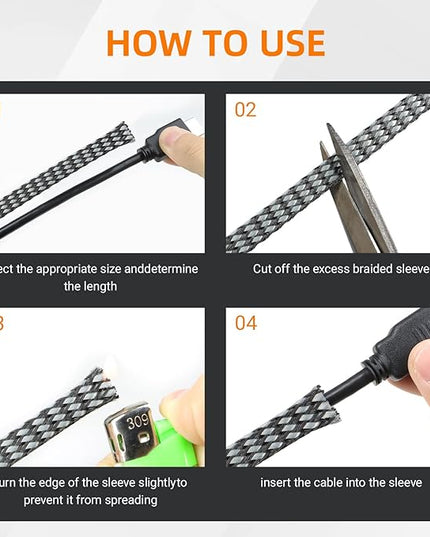 Braided Expandable Cable Sleeve, 25ft PP Cotton and PET Braided Cable Management, Flexible Mesh Wire Loom and Cable Protector for TV, Computer, Home Theater, Automotive (Grey, 1/8")