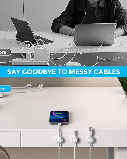 AhaStyle Magnetic Cable Organizer [1s Lock] 6 Pack Cord Holders Clips Strong Adhesive Cord Keeper [Smooth Adjustable] Hide Wire Cord Organizer for Nightstand Kitchen Car Office (White)