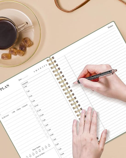 Daily Planner Undated - B5 To Do List Notebook Hourly Schedules, Spiral Appointment Planner for Women and Men, PVC Hardcover, Inner Pocket, Elastic Closure, 7" x 10", Grey