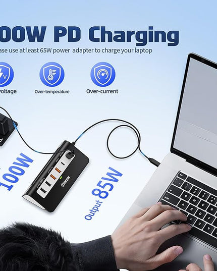 USB C Hub 10Gbps, 9-in-1 USB C Docking station with 4K@60Hz HDMI, Type-C & 2 Type-A 3.2, 2 USB-A 2.0, PD 100W, SD/TF Port, Black Aluminum USB Hub for Laptop, iPhone 16/15 Series, MacBook Air/Pro