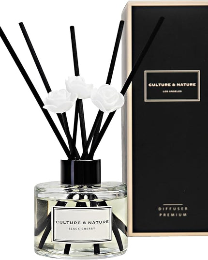 CULTURE & NATURE Reed Diffuser Set 4oz (120ml) Black Cherry Scented Diffuser with Sticks Home Fragrance Reed Diffuser for Bathroom Shelf Decor