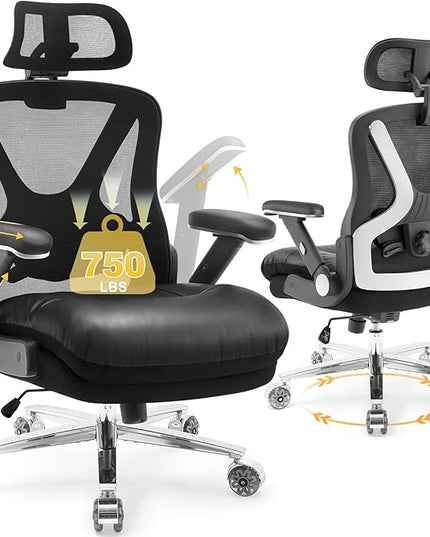 750lbs Big and Tall Office Chair,Heavy Duty Office Chair with 5D Flip Arms and Adjustable Lumbar Support, Ergonomic Mesh High Back Desk Chair, Ergonomic Executive Home Office Computer Chair