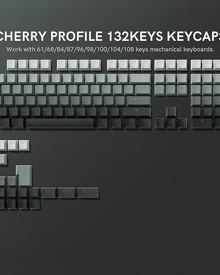 PBT Key caps, Double Shot Shine Through Custom Keycaps, Gradient Keycaps Cherry Profile, Minimalist Style Keyboard Keycap for Mechanical Keyboard (Grey)