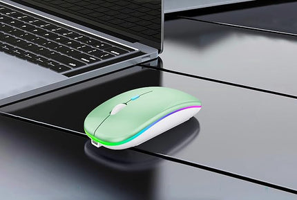 Wireless Bluetooth Mouse Rechargeable Laptop Mice with LED Lights Silent Slim Use(BT5.2 and 2.4G Portable USB) Dual Mode Computer Mouse for Laptop/iPad/Tablet/Apple/Computer/Mac (Green)