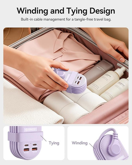 ORICO 65W USB Travel Power Strip, 7 in 1 Charging Station with 3AC, 2 USB-A, 2 USB-C, Flat Plug and 4ft Thin Extension Cord, Fast Charger for MacBook, iPad, iPhone 17/16/15 - TK65
