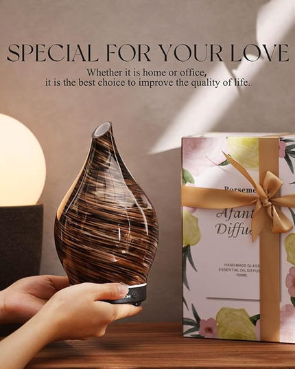 Porseme 150ml Essential Oil Diffuser Glass Color Changing Aroma Air Diffusers Aromatherapy Ultrasonic Cool Mist Humidifier 6 Running Hours Waterless Auto-Off for Sleeping Yoga Office Spa (Dark Golden)