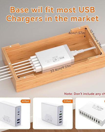 Pezin & Hulin Bamboo Charging Station with Watch Stand, Docking Holder for Multi Device with 5 Charge Cables, Desktop Dock Stations Electronic Organizer for Cellphone, Tablet, Watch-Natural Bamboo