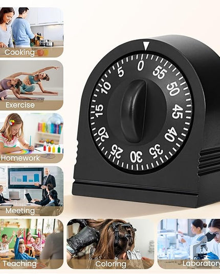 Kitchen Timers for Cooking, 60 Minute Wind Up - Chef Cooking Timer with Loud Alarm,100% Mechanical Desk Timer -No Batteries Required - Manual Countdown timers for Home, Study and Cooking (Black)