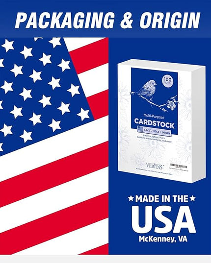 Veritas White Cardstock 8.5 x 11”, 110LB/199GSM Heavyweight Card Stock, 100 Sheets, Thick Cardstock Printer Paper for Copy, Printing, Art Projects, Invitations, Made In USA
