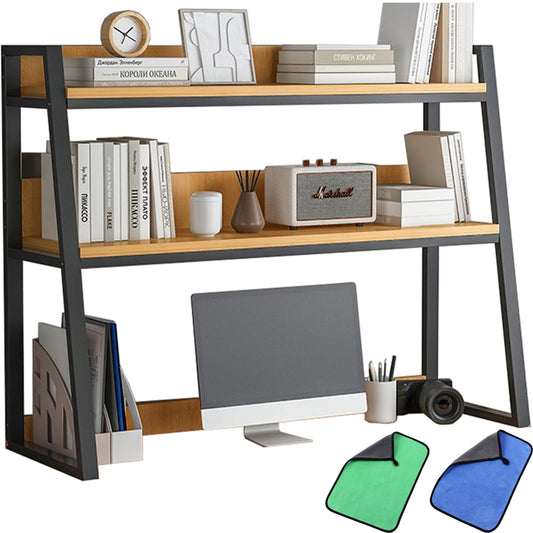 Ladder Desktop Shelf, Desk Hutch 3-Tier for Computer Desk, Desktop Display Rack, Multipurpose Vintage Metal and Wood Desktop Bookshelf Storage Organizer for Dorm Office Home,Black a,37x13x35"