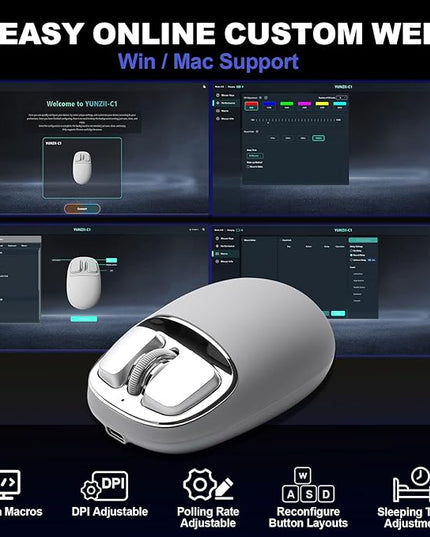 YUNZll C1 Silicone Wireless Mouse, Tri-Mode 2.4G/USB-C/Bluetooth Mouse, 4800 DPl Optical Tracking, 6 Adjustment Levels,Customize Mice for Laptop, Computer, iPad, MacBook (Gray Silver)