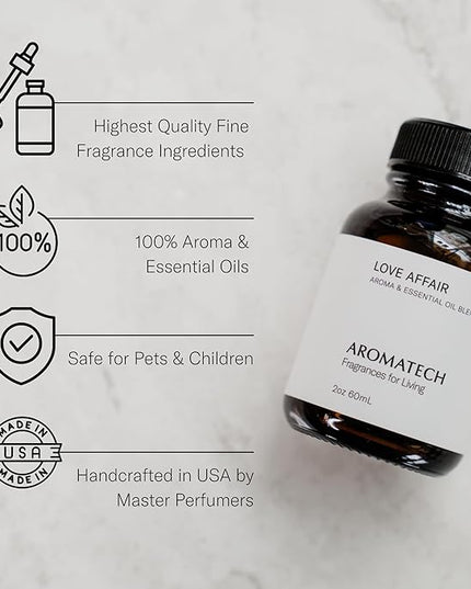 AromaTech Love Affair Aroma Essential Oil Blend: Luxury Hotel Inspired Aromatherapy with Jasmine, Saffron, Cedar & Amber for Ultrasonic Diffusers & Nebulizers - 16 fl oz, 500 mL