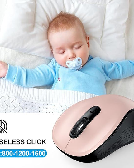 WisFox 2.4G Wireless Mouse for Laptop, Ergonomic Computer Mouse with USB Receiver and Type-C Adapter, 3 Adjustable Levels DPI, 6 Button Cordless Wireless Mice (Pink)