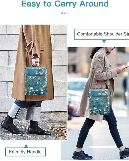 MoKo 9-11 Inch Tablet Sleeve Bag Handle Carrying Case with Shoulder Strap for iPad Pro, Air, 10th, 9/8/7, Air 5/4, Tab S8/S9, Apricot Flower