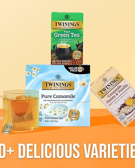 Twinings Pure Camomile Herbal Tea Individually Wrapped Bags, 100 Count (Pack of 1), Delicate for Pure Relaxation, Naturally Caffeine-Free, Enjoy Hot or Iced, 100 Teabags