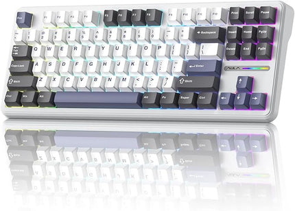 Aula F87 Pro Gaming Keyboard, Tri-Mode BT5.0/2.4GHz/USB-C Hot-Swappable RGB Wireless Mechanical Keyboard, Gasket Mount, 4000mAh, for Windows/Mac Gamer & Typists（LEOBOG Gray Wood Switch V4）