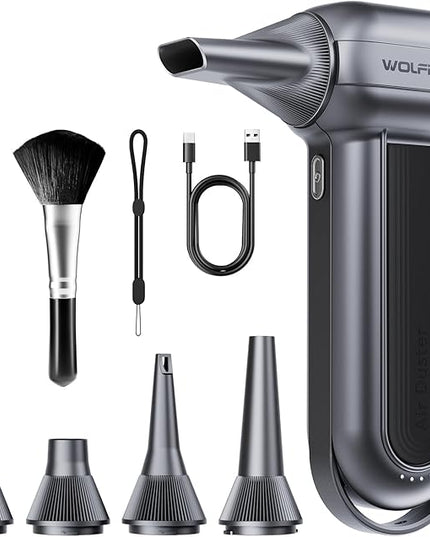 WOLFBOX MF100 Electric Air Duster-150000RPM Super Power Cordless Air Duster, Rechargeable Brushless Motor Durable Blower, 3-Gear Adjustable Dust Blower for Computer, Keyboard, Outdoor, House and Car