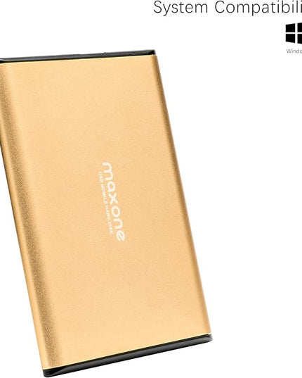 Maxone 500GB Ultra Slim Portable External Hard Drive HDD USB 3.0 Compatible with PC, Laptop - Gold
