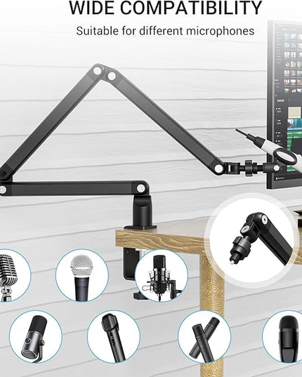 Adjustable Mic Arm, 30 Inch Rotatable Desktop Stand With Cable Management And 3/8 "5/8" Thread, Suitable For Lightweight Microphones Weighing Up To 3 Pounds, Suitable For Streaming, Podcasting, Gaming