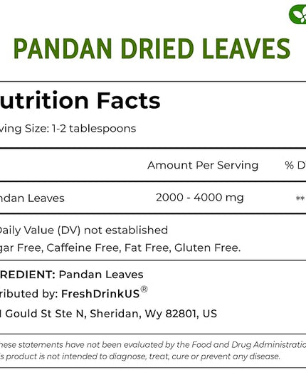 FreshDrinkUS, Premium 2oz Natural Pandan Leaves Dried, 100% Pure Dried Pandan Leaves, Pandan Leaf Tea, No Additives, No Caffeine, Vegan (2 oz Dried Leaves)