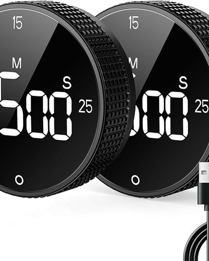 Rechargeable Magnetic Kitchen Timer for Cooking, Building 800mAh Battery Large Display Digital Countdown Countup Timer, 3 Preset 5/15/25 Mins Loud Alarm for Baking Grilling Studying - 2PCS