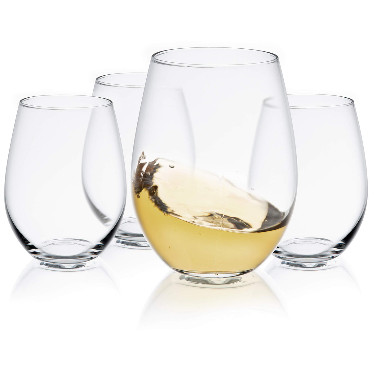 JoyJolt Stemless Wine Glasses Set of 4 – 19 oz Clear Glass Tumblers for Red & White Wine, Cocktails, Dishwasher Safe, Perfect for Home Bar, Gifts