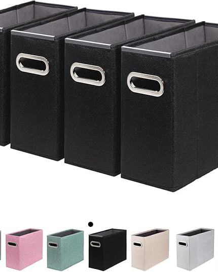 4 Packs Letter Size File Organizer, File Folders Organizer, Fabric Storage Box, Collapsible Paper Organizer with Metal Handle, Smooth PVC Rails, Only Box (Black)