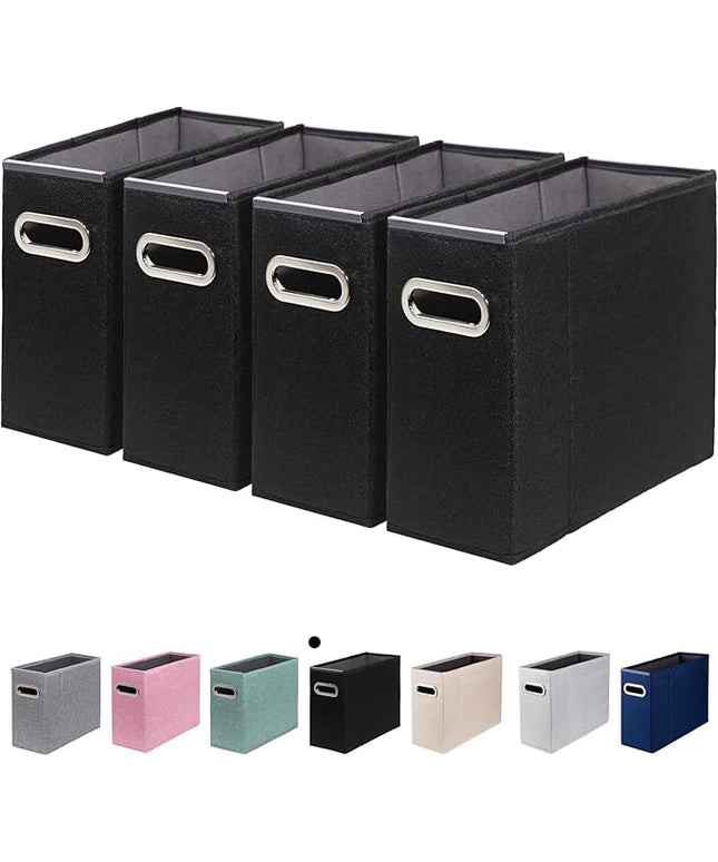 4 Packs Letter Size File Organizer, File Folders Organizer, Fabric Storage Box, Collapsible Paper Organizer with Metal Handle, Smooth PVC Rails, Only Box (Black)
