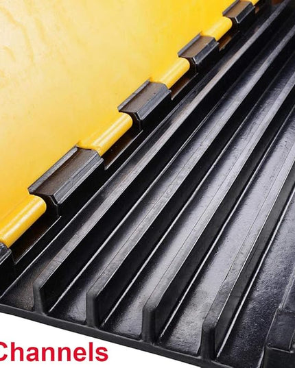 Reliancer 5 Channel Rubber Cable Protector Ramp Traffic Speed Bump 18000lbs Capacity Heavy Duty Cable Protective Cover Ramp Driveway Hose Cord Track Protector Wires Concealer w/Flip-Open Top Cover