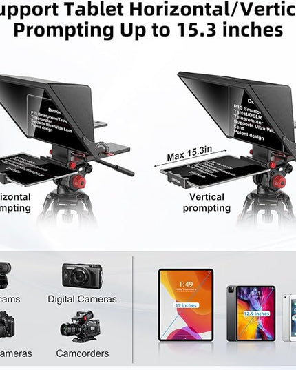 Desview P15 Teleprompter，15 inch Aluminum Alloy Liftable Teleprompter, High Display Glass, Compatible with iPad Tablet Phone DSLR Camera, No Assembly, Carry Case Included, Great for Video Making