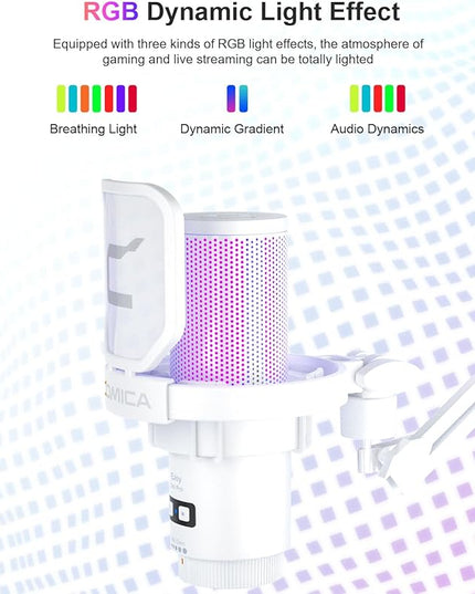 COMICA Ejoy Uni(A) USB Gaming Microphone with Noise Cancellation, RGB Lights, Monitoring, Muting, Streaming Mic for Computer, PS5, PS4, Streaming, Podcast, Chat, Twitch, YouTube, Discord(White)