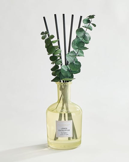 COCORRÍNA Lemon Eucalyptus Reed Diffuser – 6.76 oz Essential Oil with Sticks & Dried Eucalyptus Branches, Home Fragrance for Bedroom or Bathroom Décor