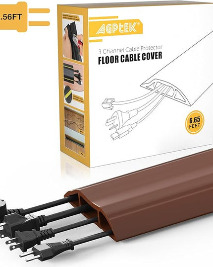 AGPTEK Heavy Duty Floor Cable Cover Cable Protector, 6.5 Ft Floor Cord Protector 3 Channels Floor Cord Cover (Mid Channel 0.93") Contains Cords, Cables and Wires, Good for Office, Home, or Outdoor