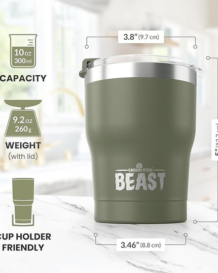 Beast 10 oz Tumbler Stainless Steel Vacuum Insulated Coffee Ice Cup Double Wall Travel Flask (Army Green)