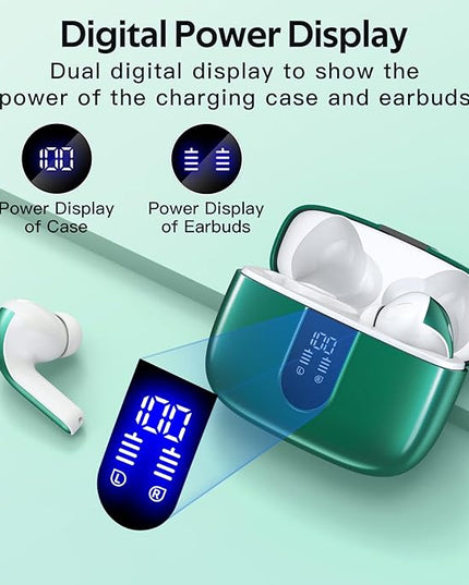 TAGRY 2 Sets X08 Ocean Blue and Forest Green Bluetooth Headphones True Wireless Earbuds 60H Playback Ear Buds with Wireless Charging Case in-Ear Earbuds with Mic
