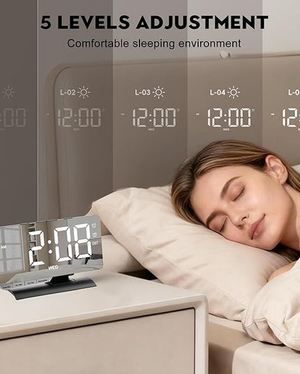 SZELAM Digital Clock,Alarm Clock Bedside,7.3'' Large LED Mirror with Date Display,Dual Alarm with 3 Mode,Brightnee Adjust,DST,Snooze Function,USB C Charging Port,5 Levels Volume for Desk Bedroom Teens