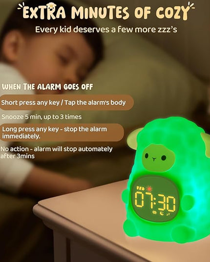 Sheep Alarm Clock with Night Light for Kids with Sleep Training and Sound Machine, Rechargeable Silicone Lamp OK to Wake Clock，Cute Animal Tabletop Lamp, Perfect Sleep Companion for Boys Girls, Pink