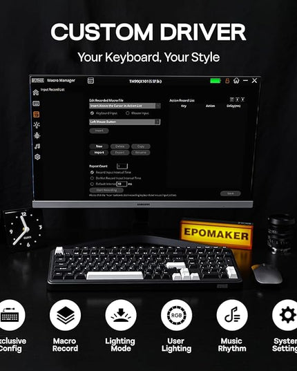 EPOMAKER TH99 Tri-Mode Wireless Mechanical Keyboard with 8000mAh Battery, Hot Swappable Custom RGB Gaming Keyboard with Numpad, Gasket Creamy for PC/Mac/Office (Black, Sea Salt Silent)