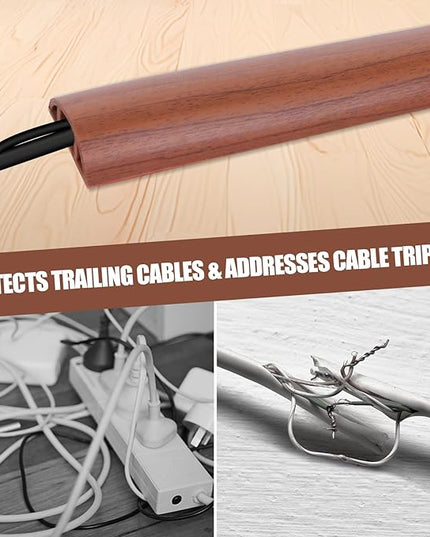 Floor Cord Cover Cavity 0.8"x0.37" Self Adhesive Cord Hider, 10FT Low Profile Cable Management, Extension Strip Protector for Wires, Prevent Cable Trips for Offices, Gyms, Exhibitions（Red Teak）