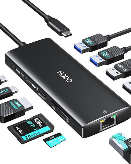 USB C Hub Multiport Adapter, 10-in-1 Laptop USB C Docking Station for Dell/HP Laptop, Type C Dock to 4K HDMI,Ethernet,100W PD,3USB 3.0, 2USB 2.0, SD/TF, Thunderbolt Dock for MacBook, Surface, Lenovo