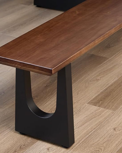 Walnut Color Long Bench Solid Wood Top Metal Legs U-Shaped Design Durable Sturdy Dining Bench Ideal for Office Home Restaurant Patio Multiple (Bench, 62.99in)