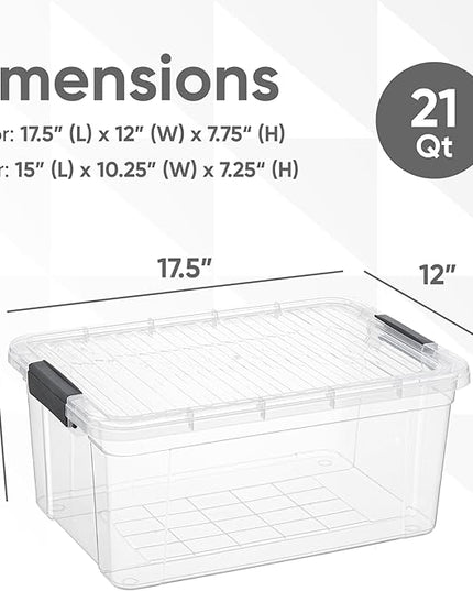 Superio Storage Bins with Lids- 6 Pack, 21 Qt Clear Boxes for Organizing, Stackable Plastic Containers- BPA Free, Non-Toxic, Odor Free, Organizer for Home, Office, Dorm