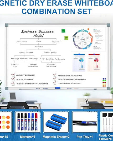 H-Qprobd 6'x4' Large Magnetic White Board Dry Erase Whiteboard with Aluminum Frame, 72"X48" Hanging White Boards for Wall with Long Pen Tray, Presentation Board for Office Classroom Home