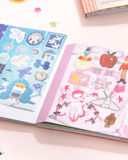 Japanese Manga Sticker Book 2-Pack,60 Sheets with Glitter, Matte and Writable Note Stickers for Journaling, Ins Style Scrapbook Supplies, 5.8 x 4.1 Inch Kawaii Sticker Set