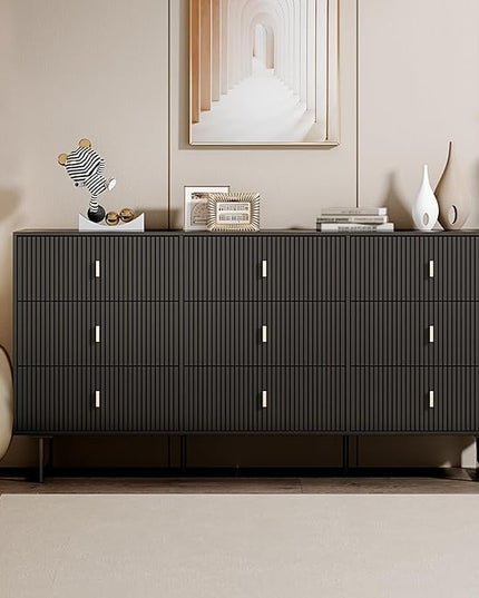 Chrangmay Modern Chest of Drawers with 9 Drawers,Deep Drawers,Clothes Organizer,Large Storage Cabinet for Living Room, Bedroom,Hallway,with Anti-Tipping Device,Dark