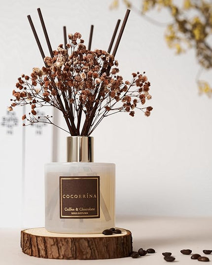 Cocorrína Reed Diffuser Sets - Coffee & Chocolate Scented Diffuser with Sticks Home Fragrance Reed Diffuser for Bathroom Shelf Decor