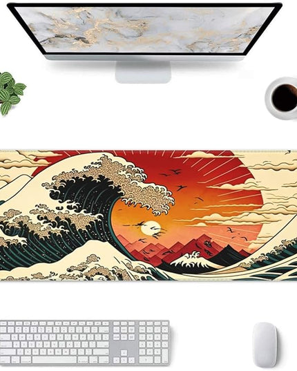 Japanese Wave Sun Gaming Mouse Pad XL, Large Non Slip Rubber Mousepad, Stitched Edges Mouse Pads, Long Extended Mouse Pad,31.5'' X 11.8''