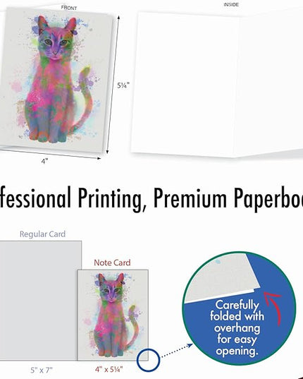The Best Card Company - Assorted Kittens Watercolor Blank Greeting Box Set - Incl. 10 Unique Design Notecards + Envelopes for Thank You, Invitation - Funky Rainbow Cats AM6199OCB-B1x10