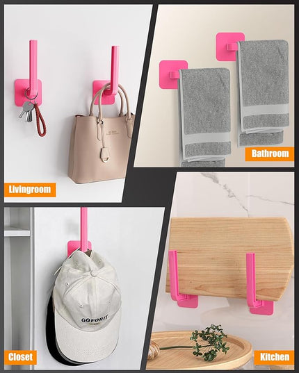 Hat Rack for Hat Storage (4-Pack), Multi-Purpose Hat Organizer, Strong Adhesive Hat Hooks for Wall Hat Organizer for Baseball Caps, Two Mounting Options Hat Hook, Rose (Color)